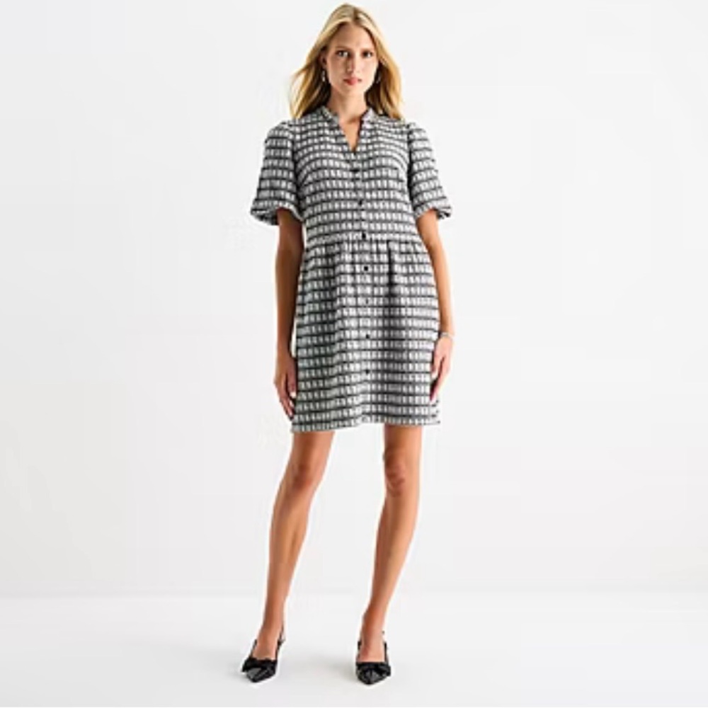 52seven Womens Short Sleeve Plaid Fit + Flare Dress